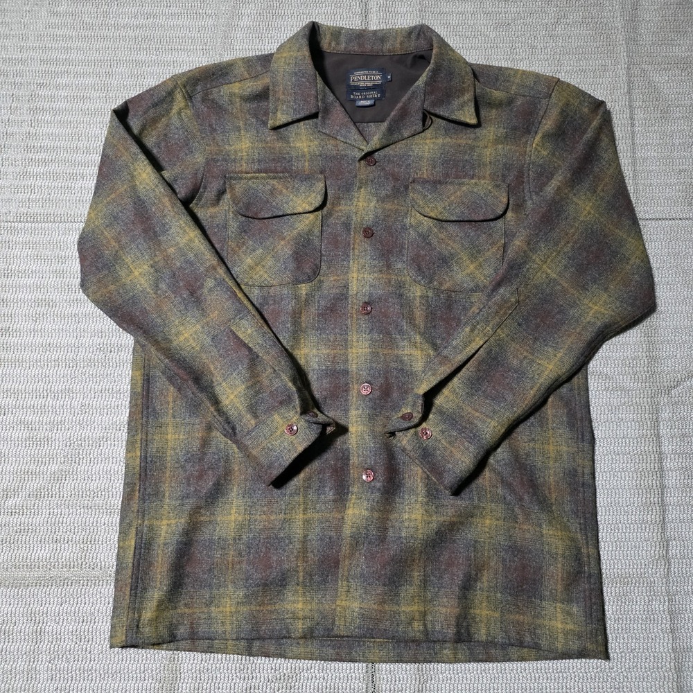 Pendleton The Original Board Shirt Medium Loop Virgin Wool Yellow/Brown Plaid